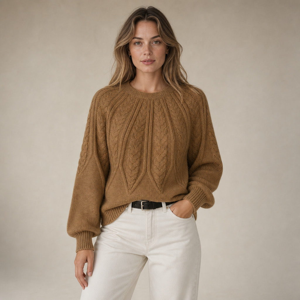 Knitted Cable Sweater with Loose Fit For Women in Brown – Mampierimoda Premium Womenswear