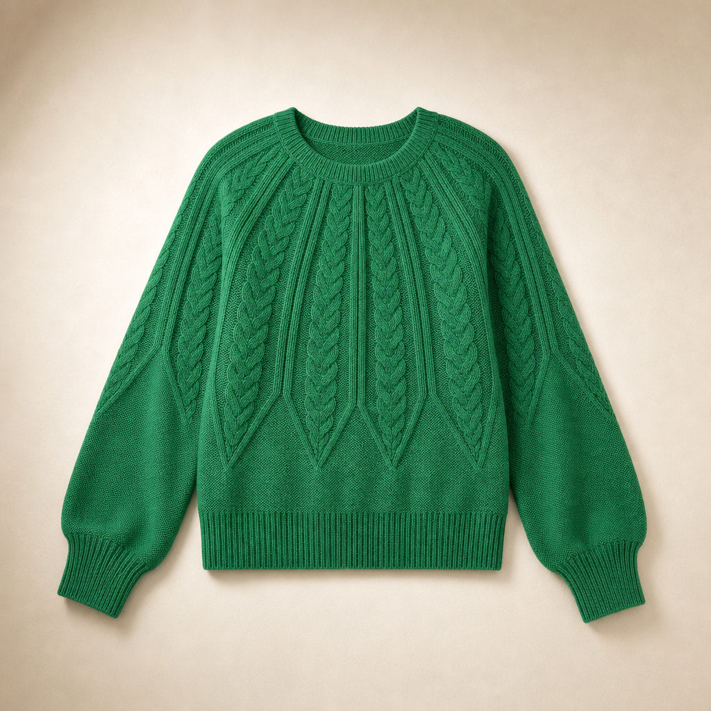 Knitted Cable Sweater with Loose Fit For Women Green – Product Photo