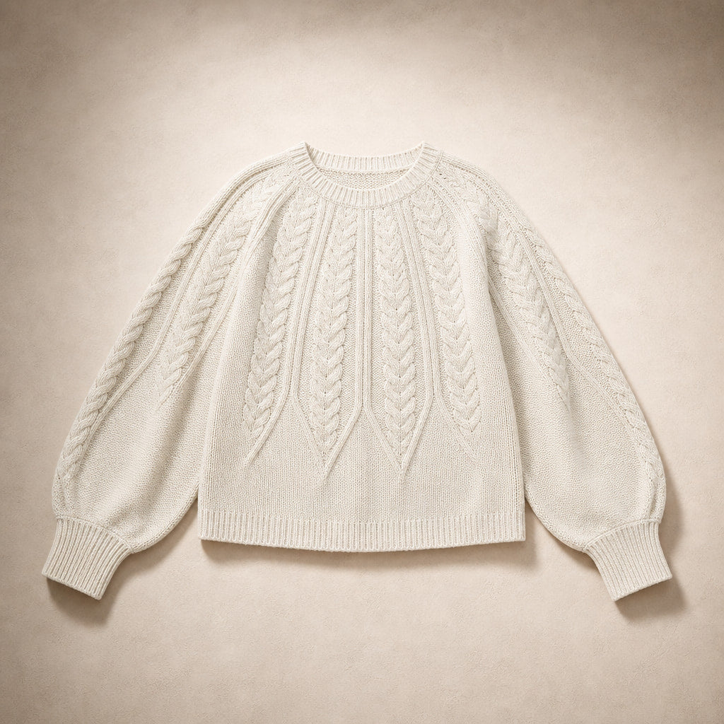 Knitted Cable Sweater with Loose Fit For Women Khaki – Product Photo