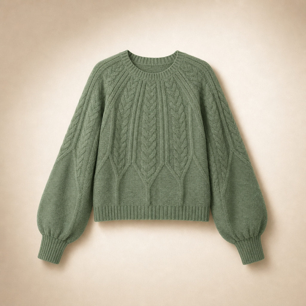 Knitted Cable Sweater with Loose Fit For Women Olive Green – Product Photo