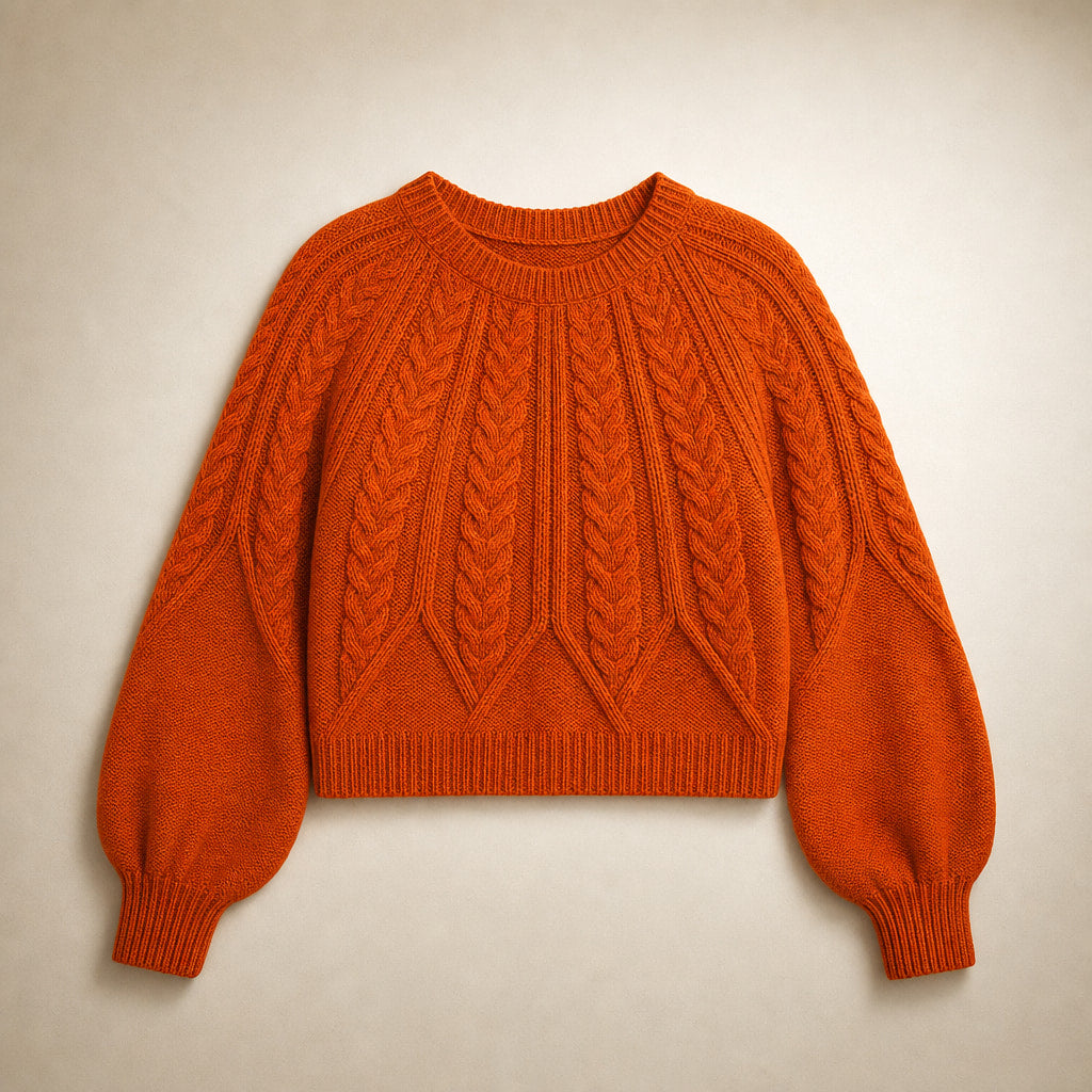 Knitted Cable Sweater with Loose Fit For Women Orange – Product Photo