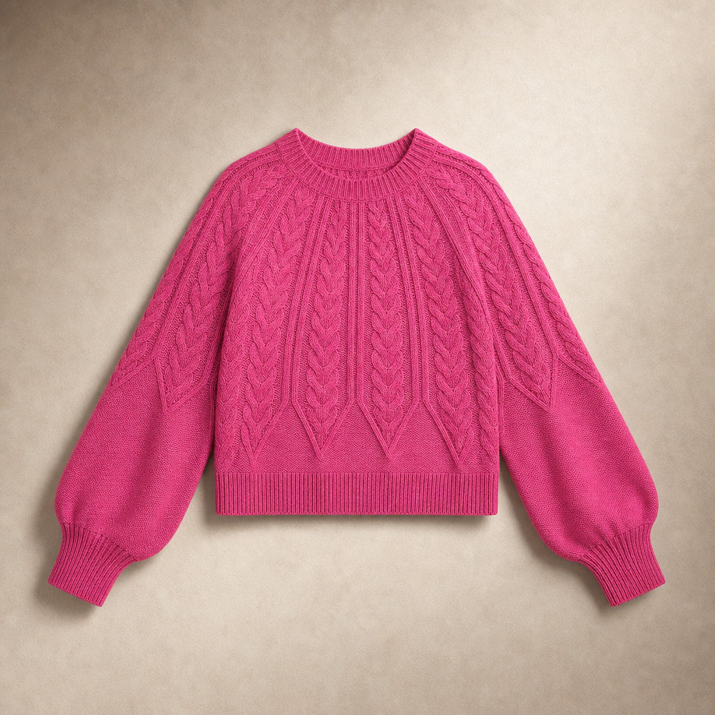 Knitted Cable Sweater with Loose Fit For Women Pink – Product Photo