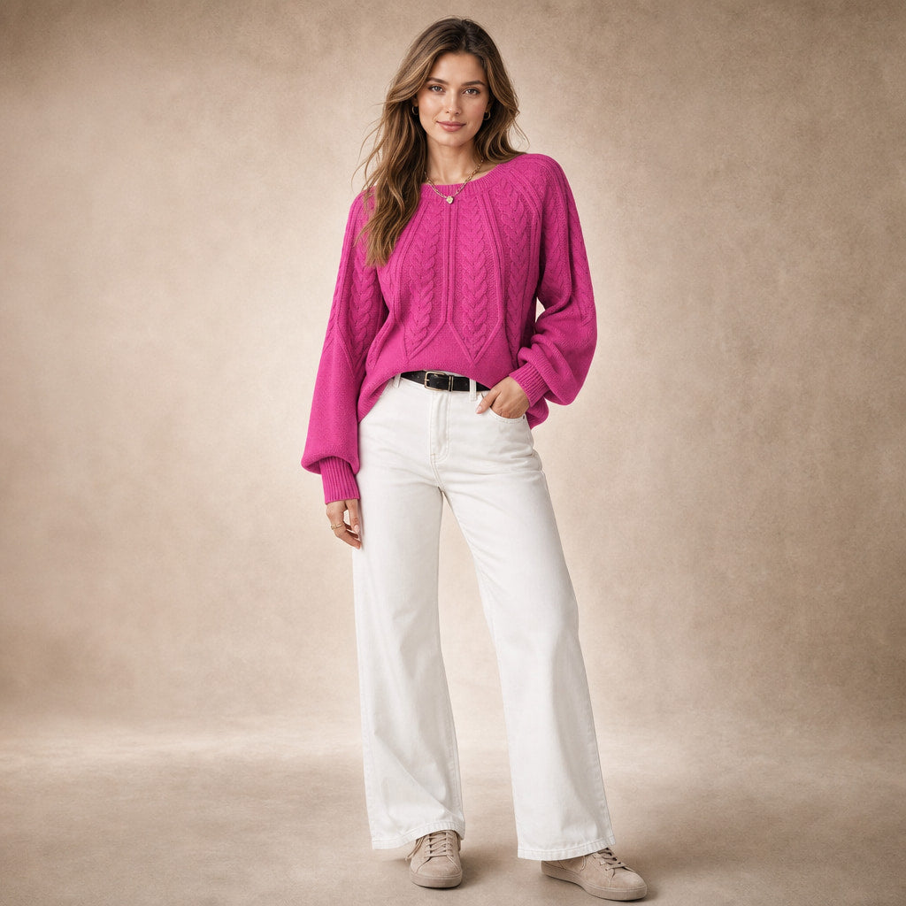 Knitted Cable Sweater with Loose Fit For Women in Pink – Mampierimoda Premium Womenswear