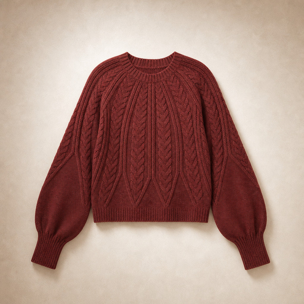 Knitted Cable Sweater with Loose Fit For Women Red – Product Photo