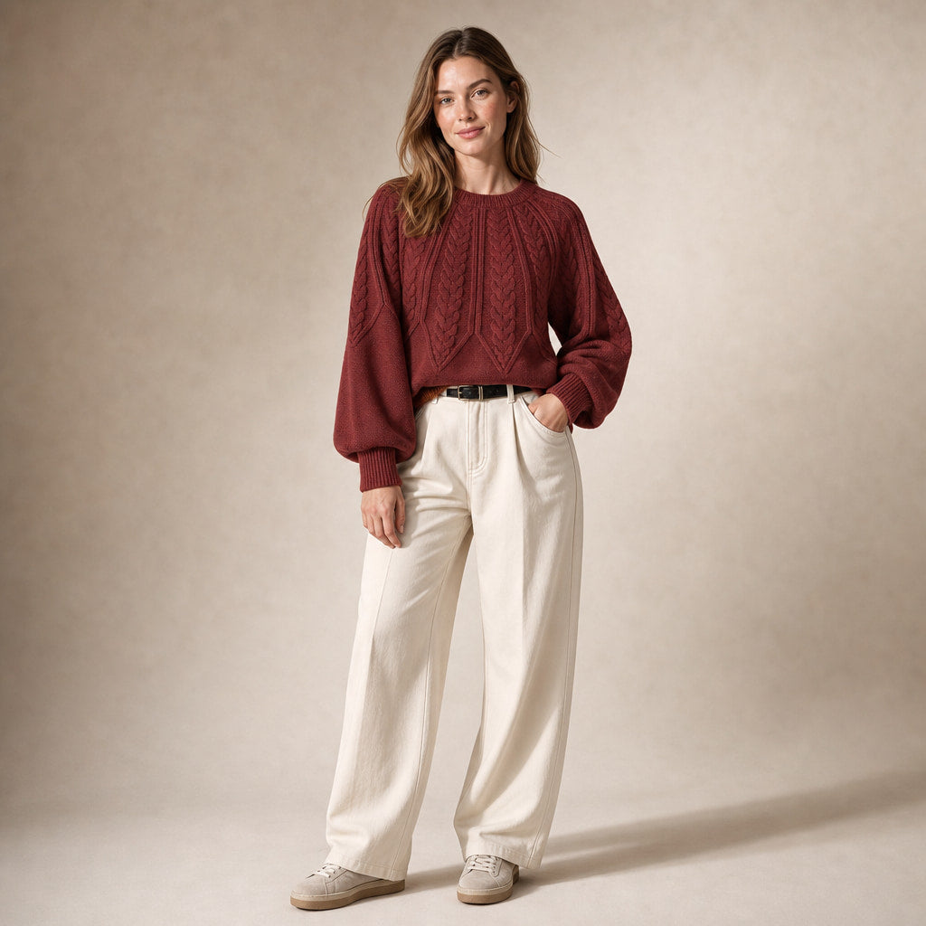Knitted Cable Sweater with Loose Fit For Women in Red – Mampierimoda Premium Womenswear