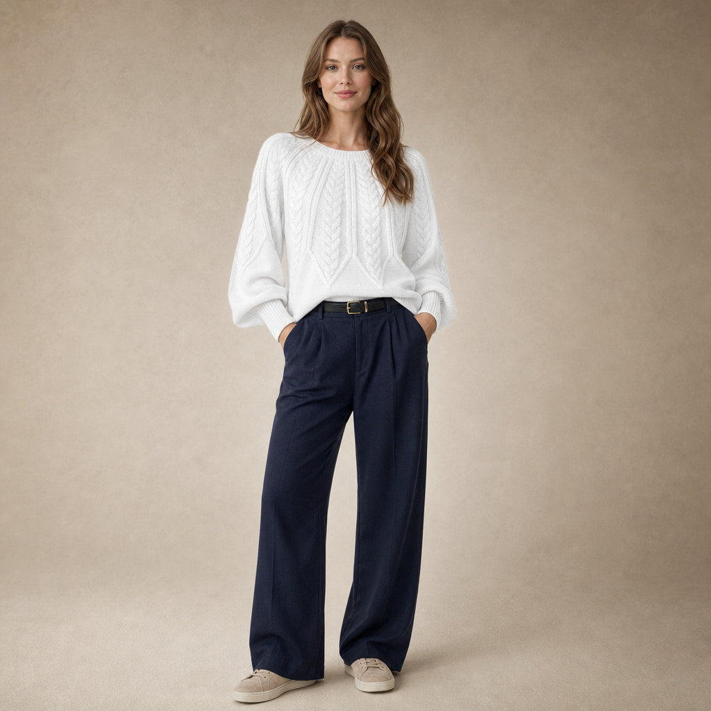 Knitted Cable Sweater with Loose Fit For Women in White – Mampierimoda Premium Womenswear