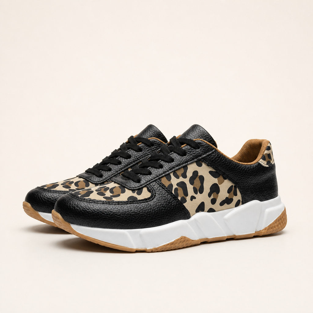 Leopard Print Panel Chunky Sole Sneakers For Women in Black – Mampierimoda Premium Womenswear