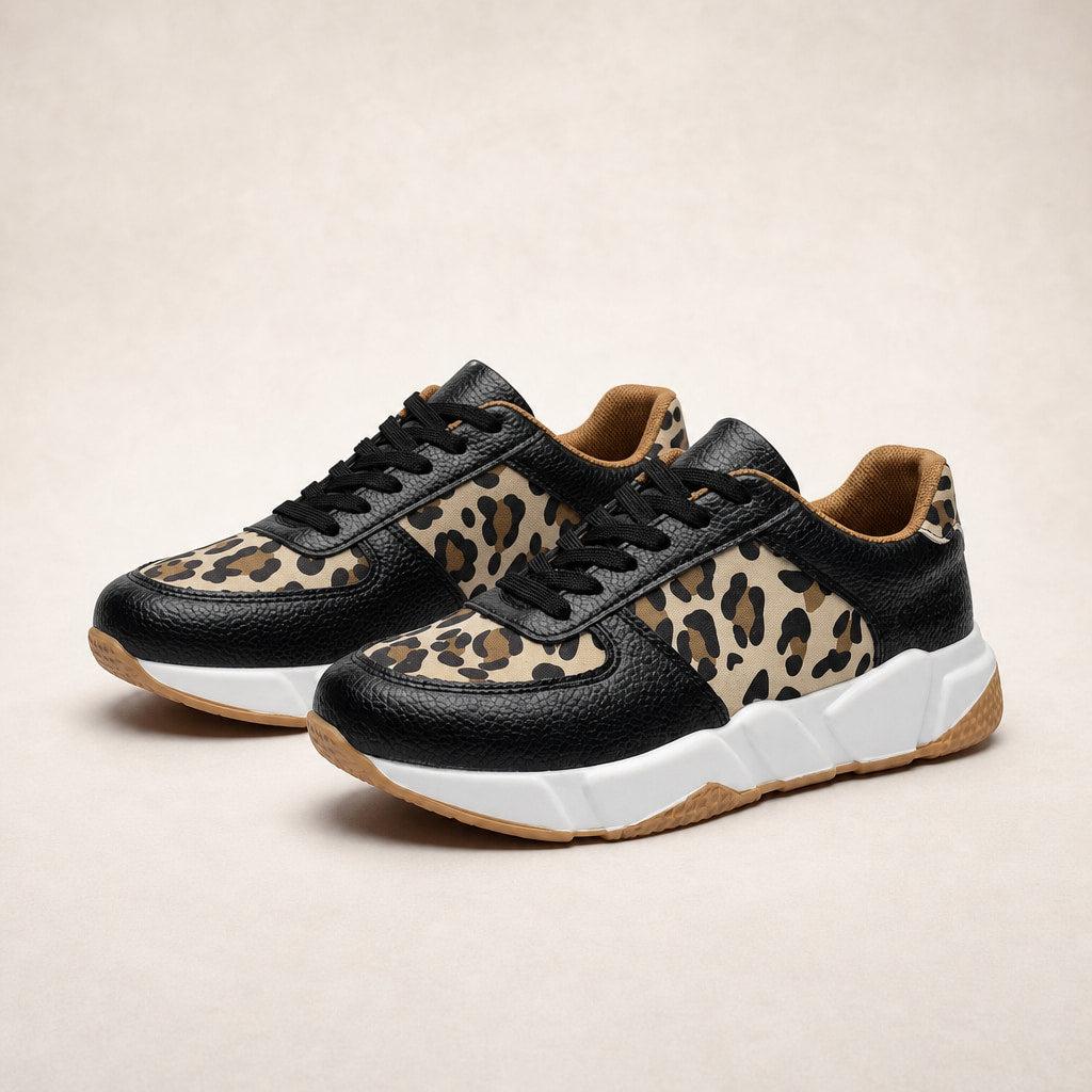 Leopard Print Panel Chunky Sole Sneakers For Women in Black – Mampierimoda Premium Womenswear