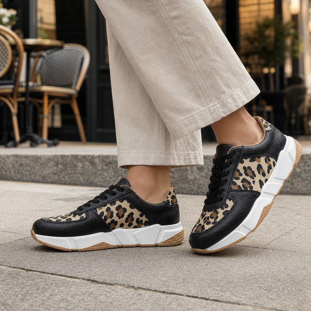 Leopard Print Panel Chunky Sole Sneakers For Women in Black – Mampierimoda Premium Womenswear