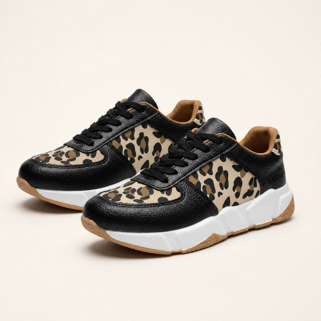 Leopard Print Panel Chunky Sole Sneakers For Women in Black – Mampierimoda Premium Womenswear