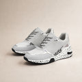 Metallic Panel Chunky Animal Print Walking Sneakers For Women Silver – Product Photo