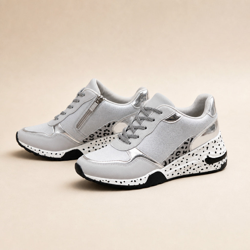 Metallic Panel Chunky Animal Print Walking Sneakers For Women in Silver – Mampierimoda Premium Womenswear