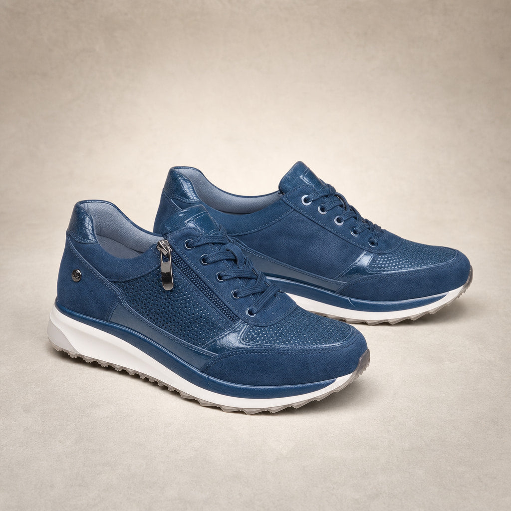 Metallic Panel Low-Top Casual Sneakers For Women Blue – Product Photo