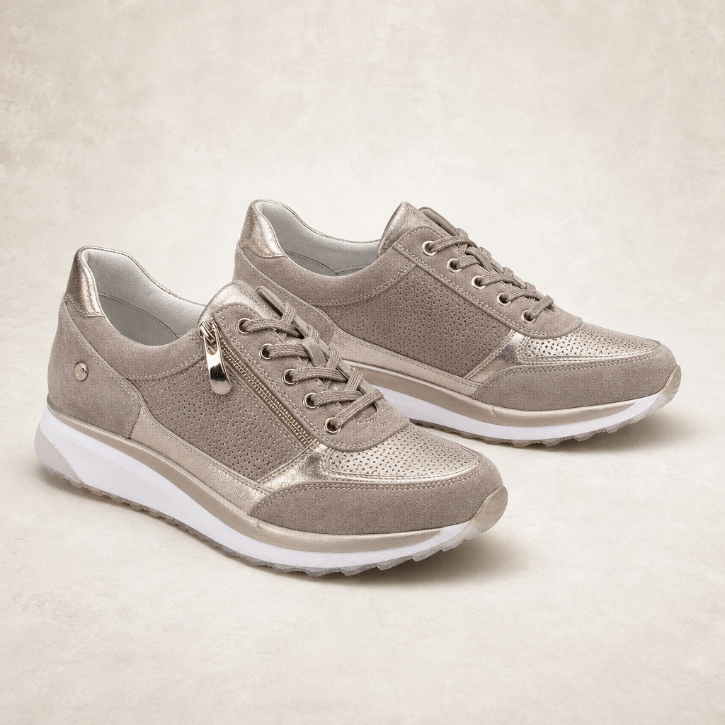 Metallic Panel Low-Top Casual Sneakers For Women Grey – Product Photo