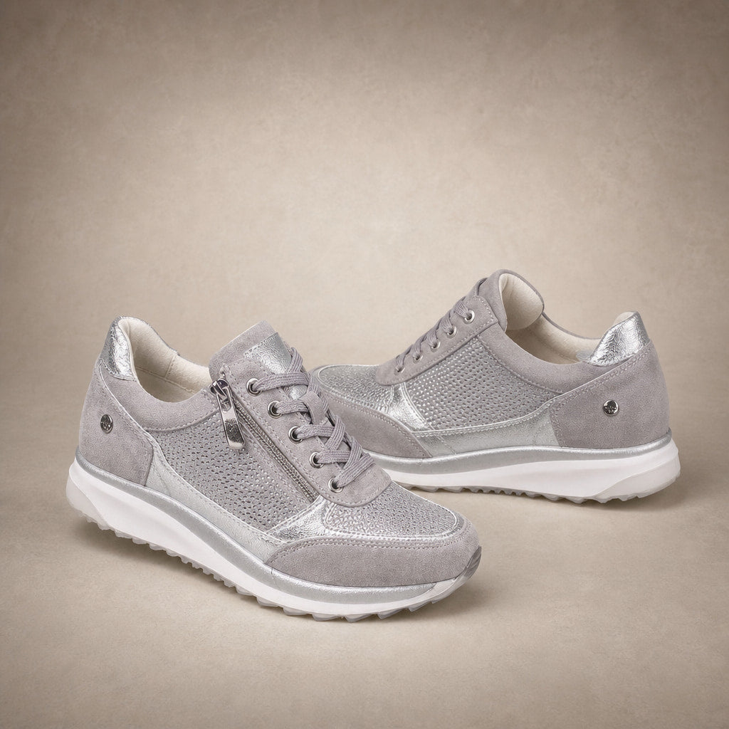 Metallic Panel Low-Top Casual Sneakers For Women Light Gray – Product Photo