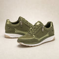 Metallic Panel Low-Top Casual Sneakers For Women Olive Green – Product Photo
