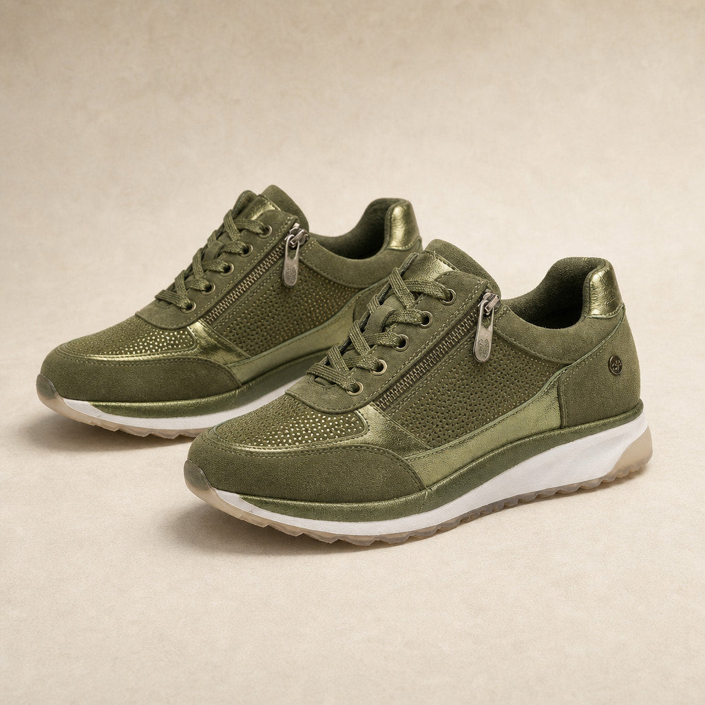 Metallic Panel Low-Top Casual Sneakers For Women in Olive Green – Mampierimoda Premium Womenswear