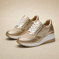 Metallic Wedge Platform Sneakers with Side Zip For Women Gold – Product Photo
