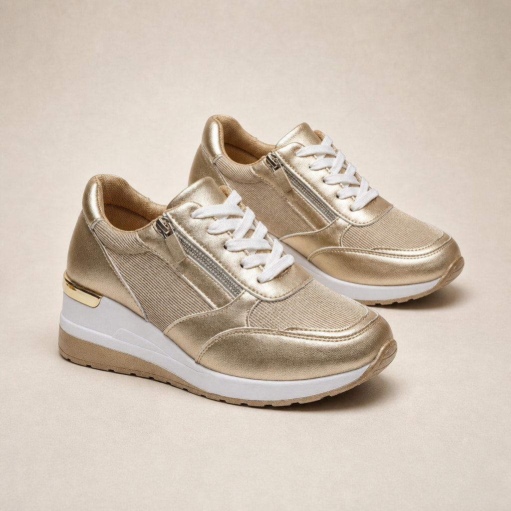 Metallic Wedge Platform Sneakers with Side Zip For Women in Gold – Mampierimoda Premium Womenswear