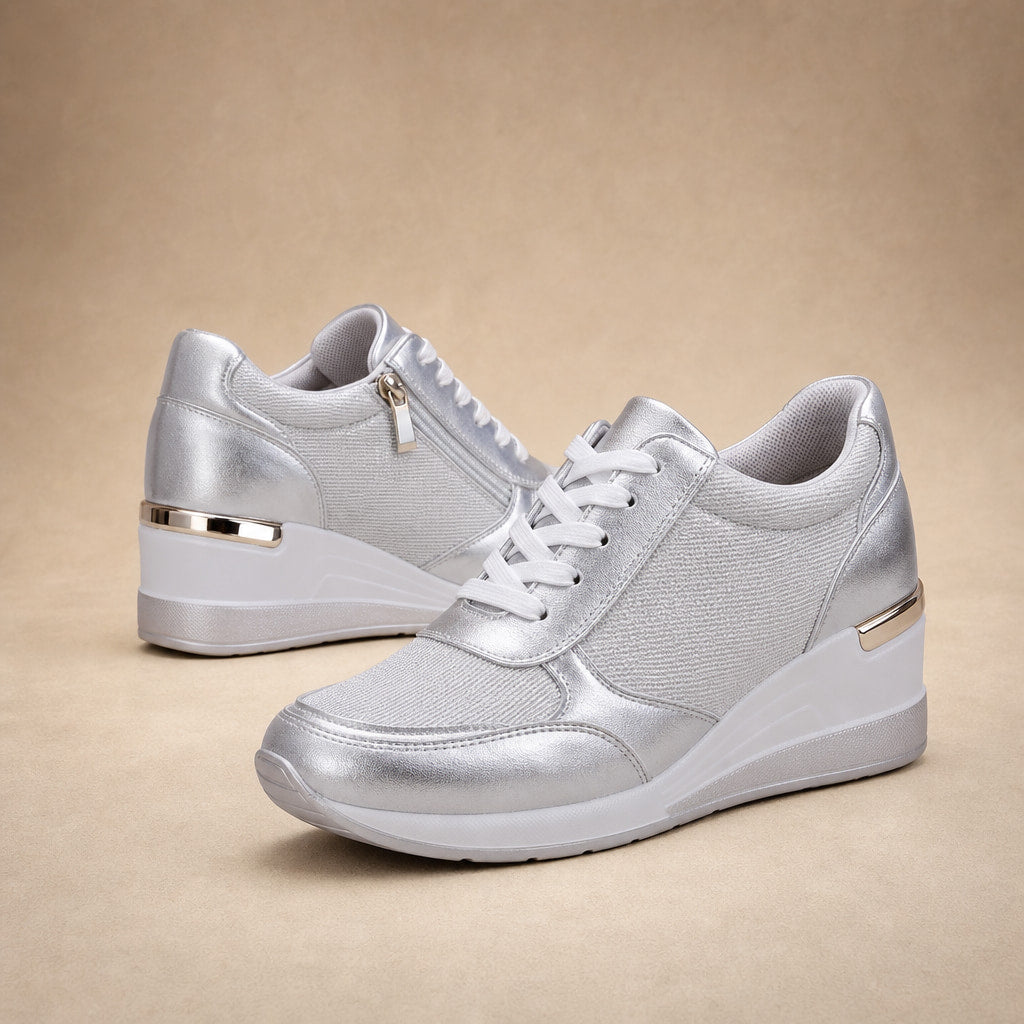 Metallic Wedge Platform Sneakers with Side Zip For Women in Silver – Mampierimoda Premium Womenswear