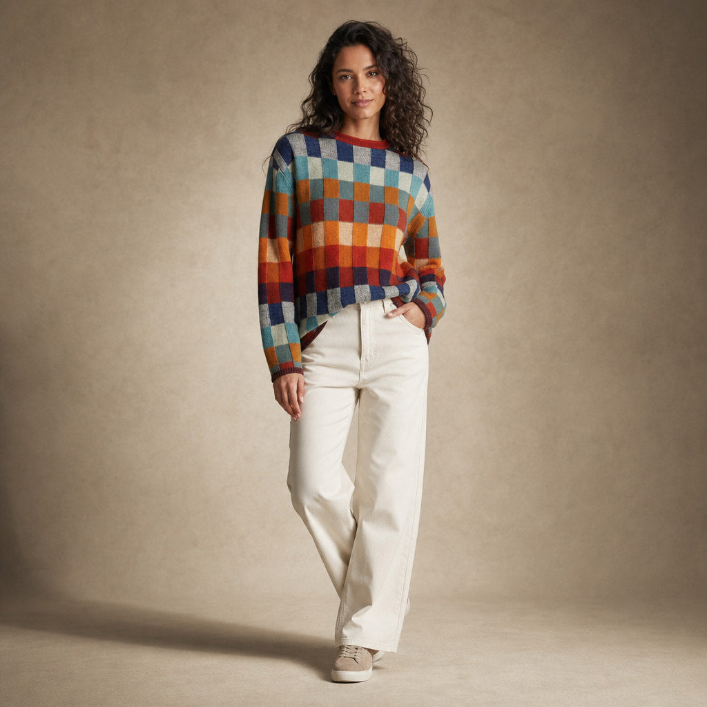 Patchwork Design Turtleneck Sweater For Women – Side Angle View