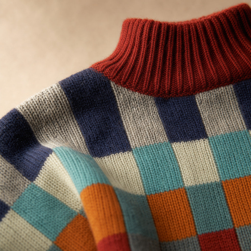 Patchwork Design Turtleneck Sweater For Women – Fabric and Detail Close-Up