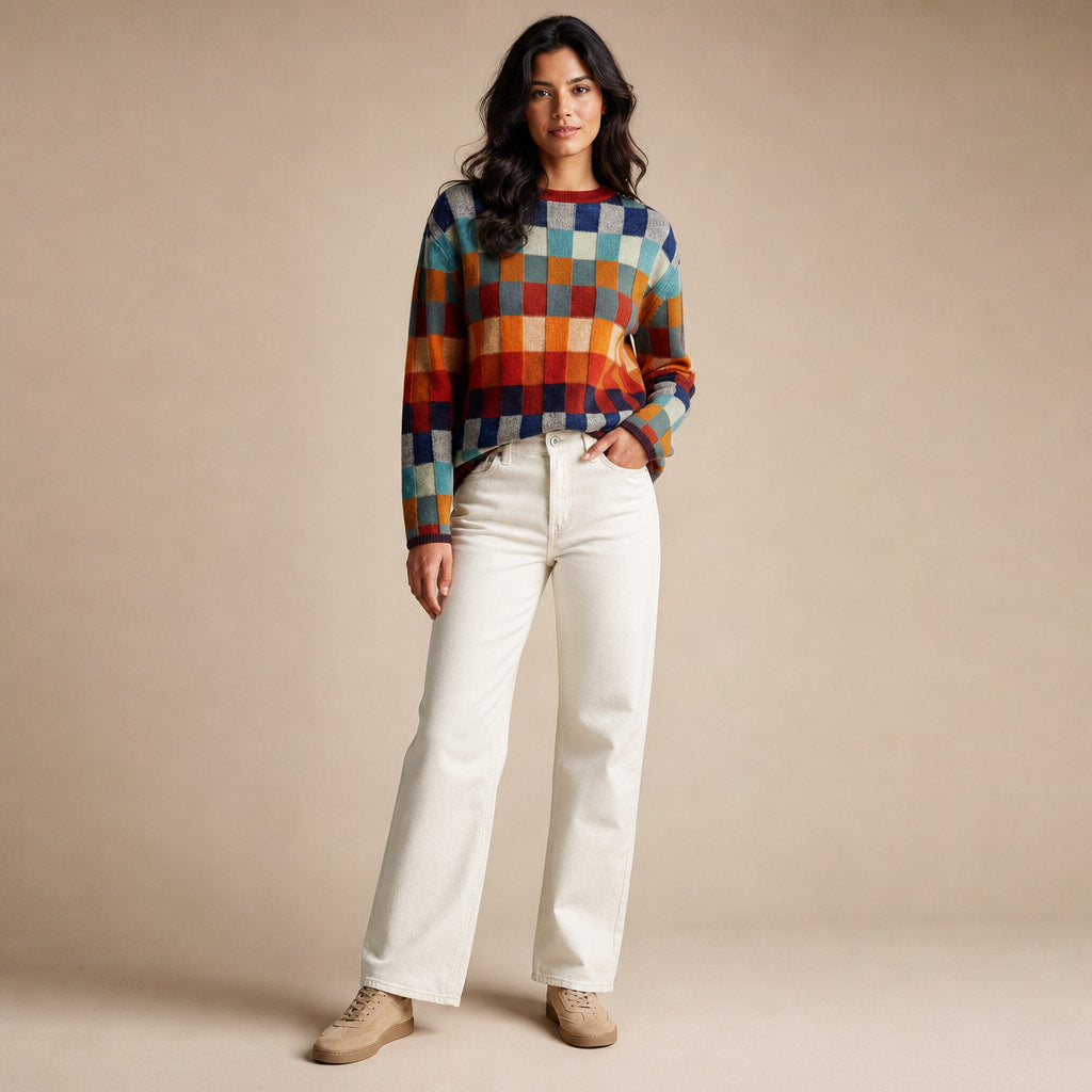 Patchwork Design Turtleneck Sweater For Women – Full Look