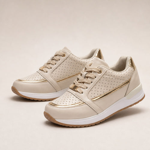 Perforated Metallic Trim Low-top Walking Sneakers For Women in Beige – Mampierimoda Premium Womenswear
