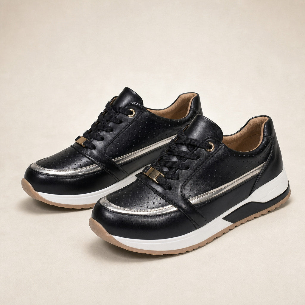 Perforated Metallic Trim Low-top Walking Sneakers For Women in Black – Mampierimoda Premium Womenswear