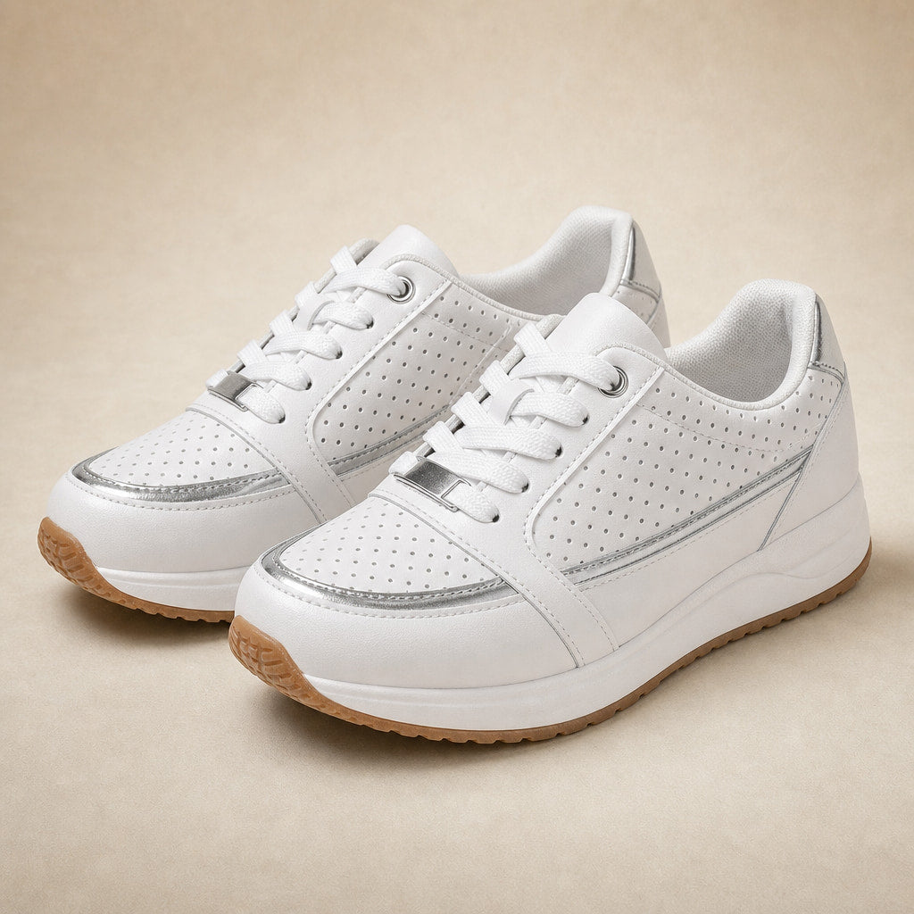 Perforated Metallic Trim Low-top Walking Sneakers For Women in White – Mampierimoda Premium Womenswear