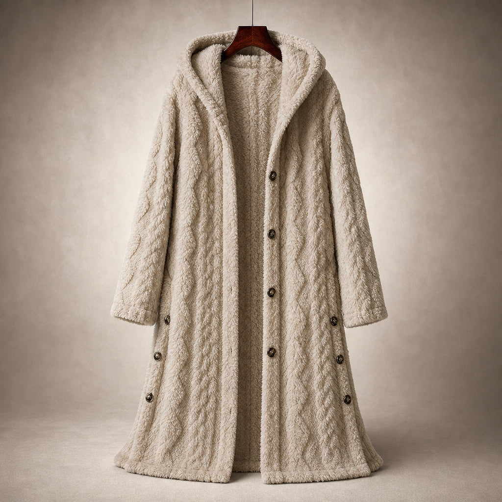 Plush Elegance Hooded  Coat For Women Beige – Product Photo