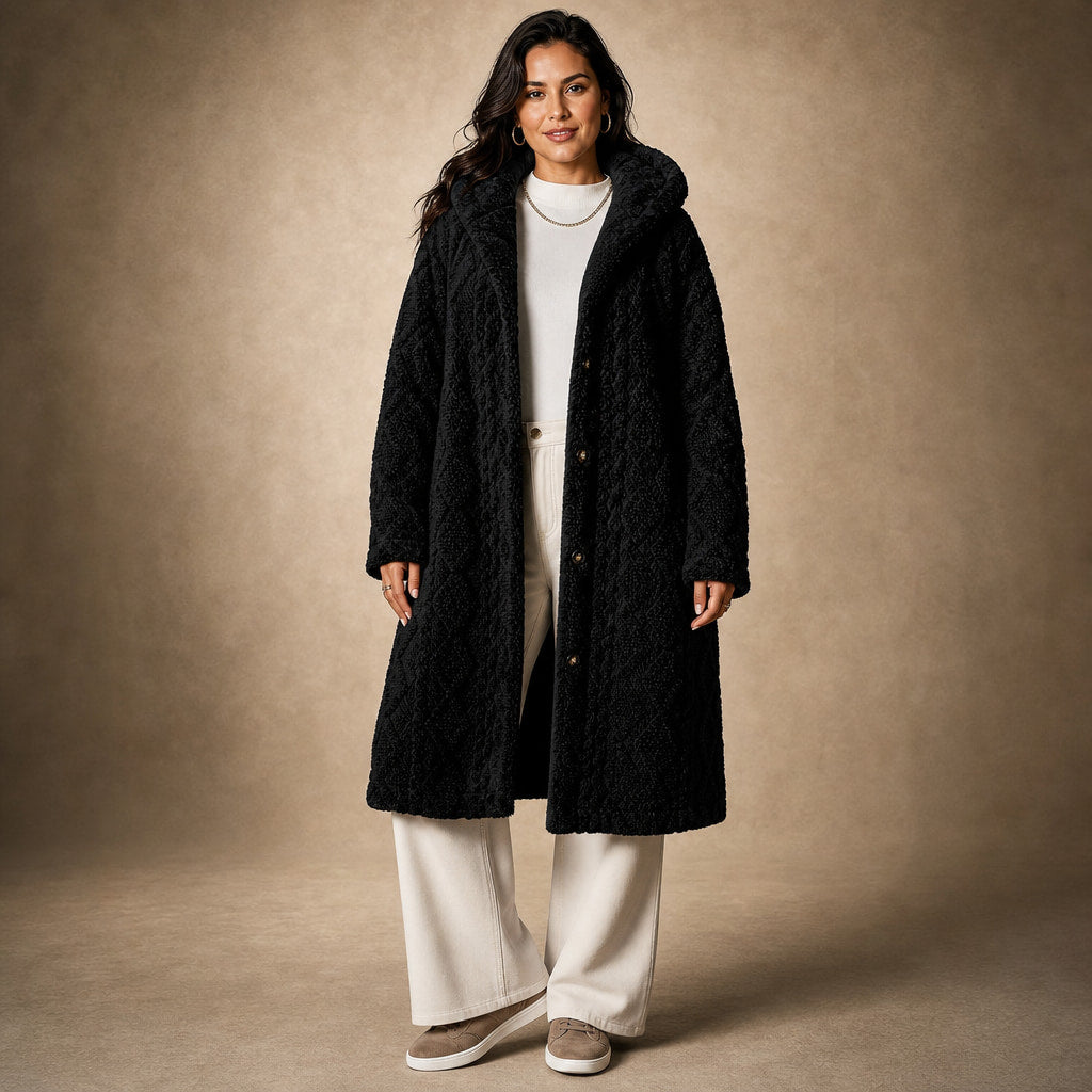 Plush Elegance Hooded  Coat For Women in Black – Mampierimoda Premium Womenswear