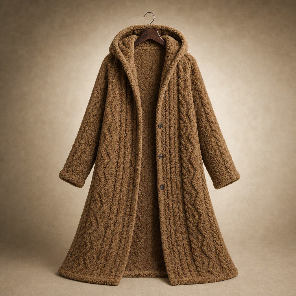 Plush Elegance Hooded  Coat For Women Brown – Product Photo