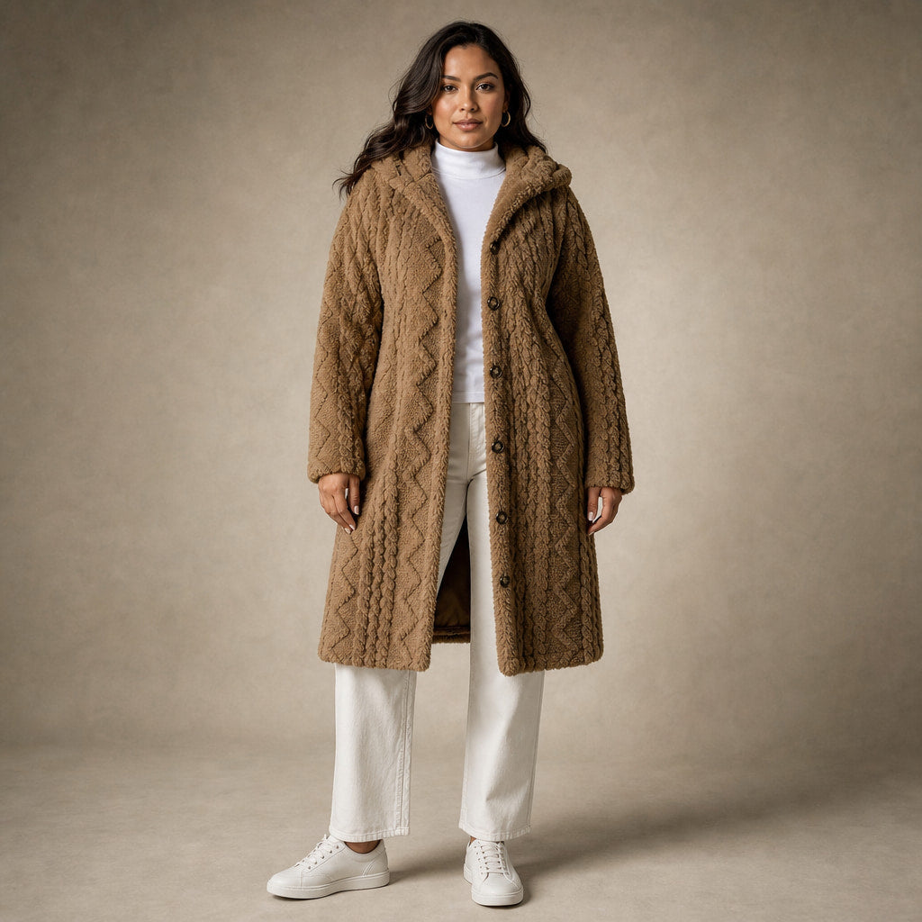 Plush Elegance Hooded  Coat For Women in Brown – Mampierimoda Premium Womenswear