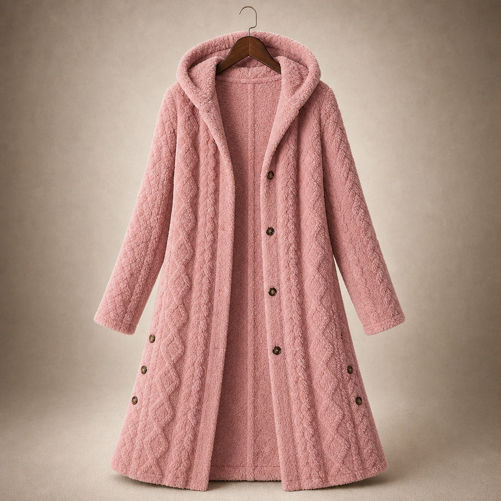 Plush Elegance Hooded  Coat For Women Dark Pink – Product Photo