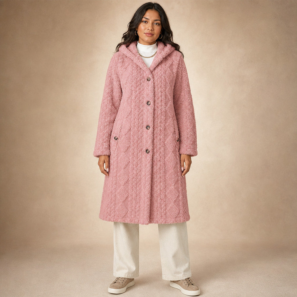 Plush Elegance Hooded  Coat For Women in Dark Pink – Mampierimoda Premium Womenswear
