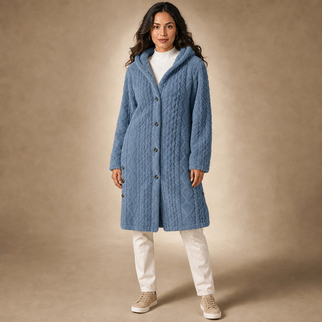 Plush Elegance Hooded  Coat For Women in Denim Blue – Mampierimoda Premium Womenswear