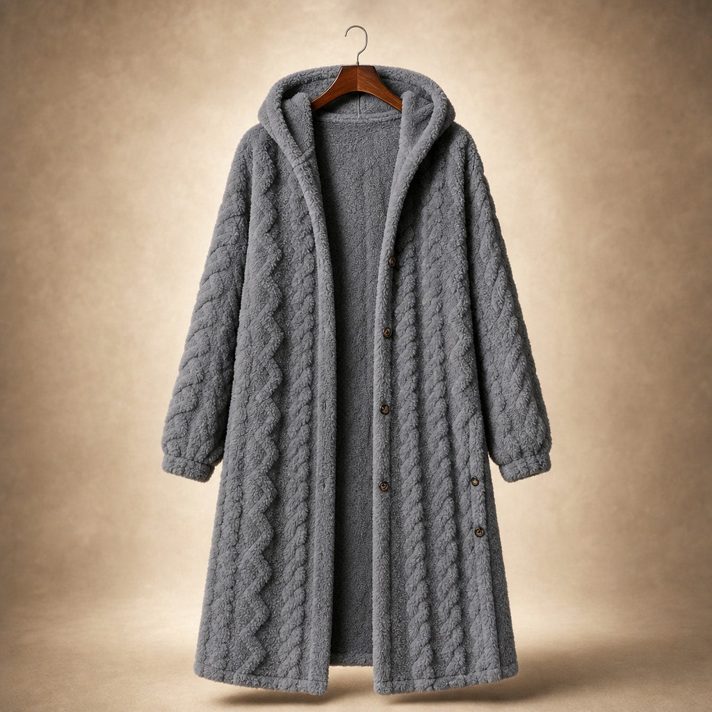 Plush Elegance Hooded  Coat For Women Grey – Product Photo