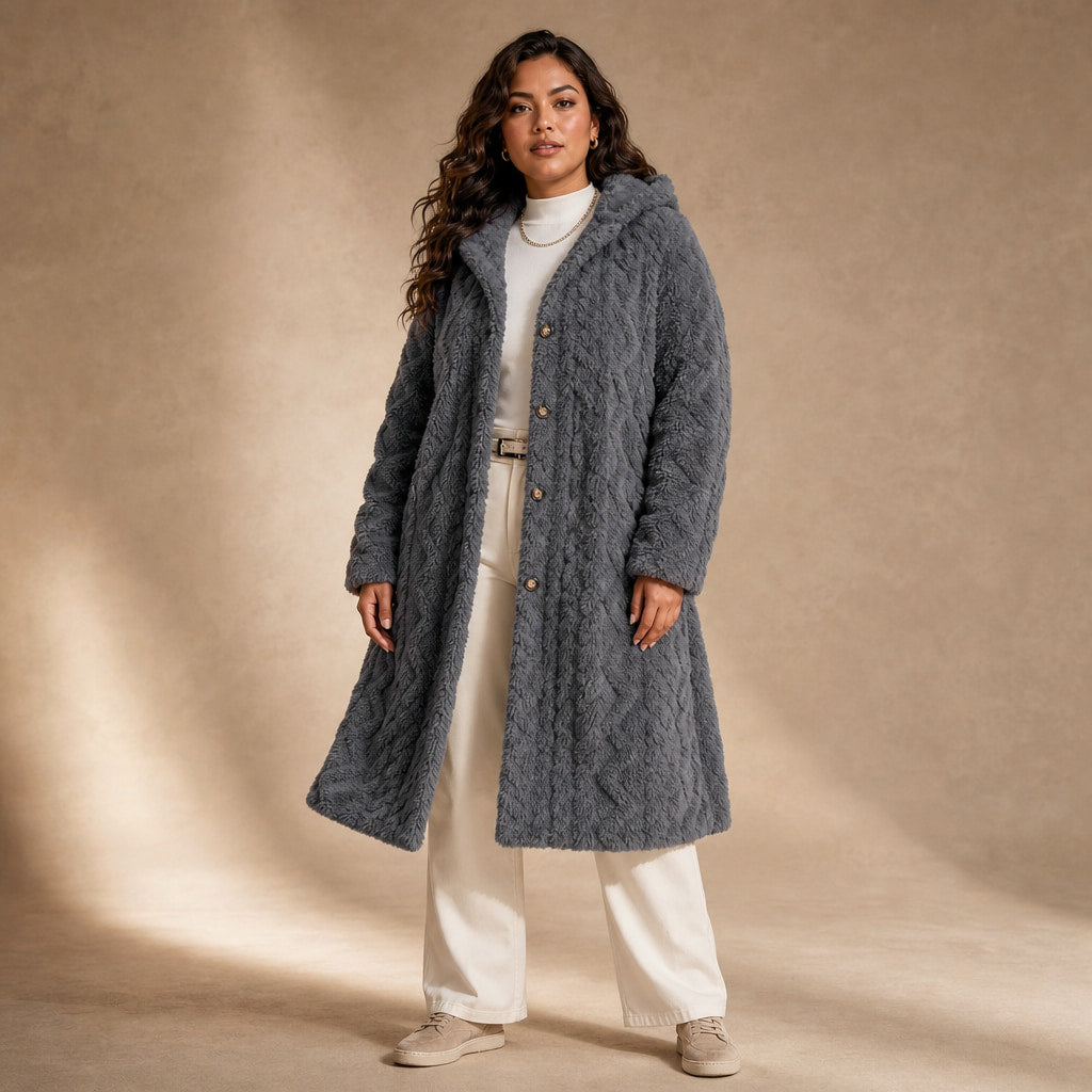 Plush Elegance Hooded  Coat For Women in Grey – Mampierimoda Premium Womenswear