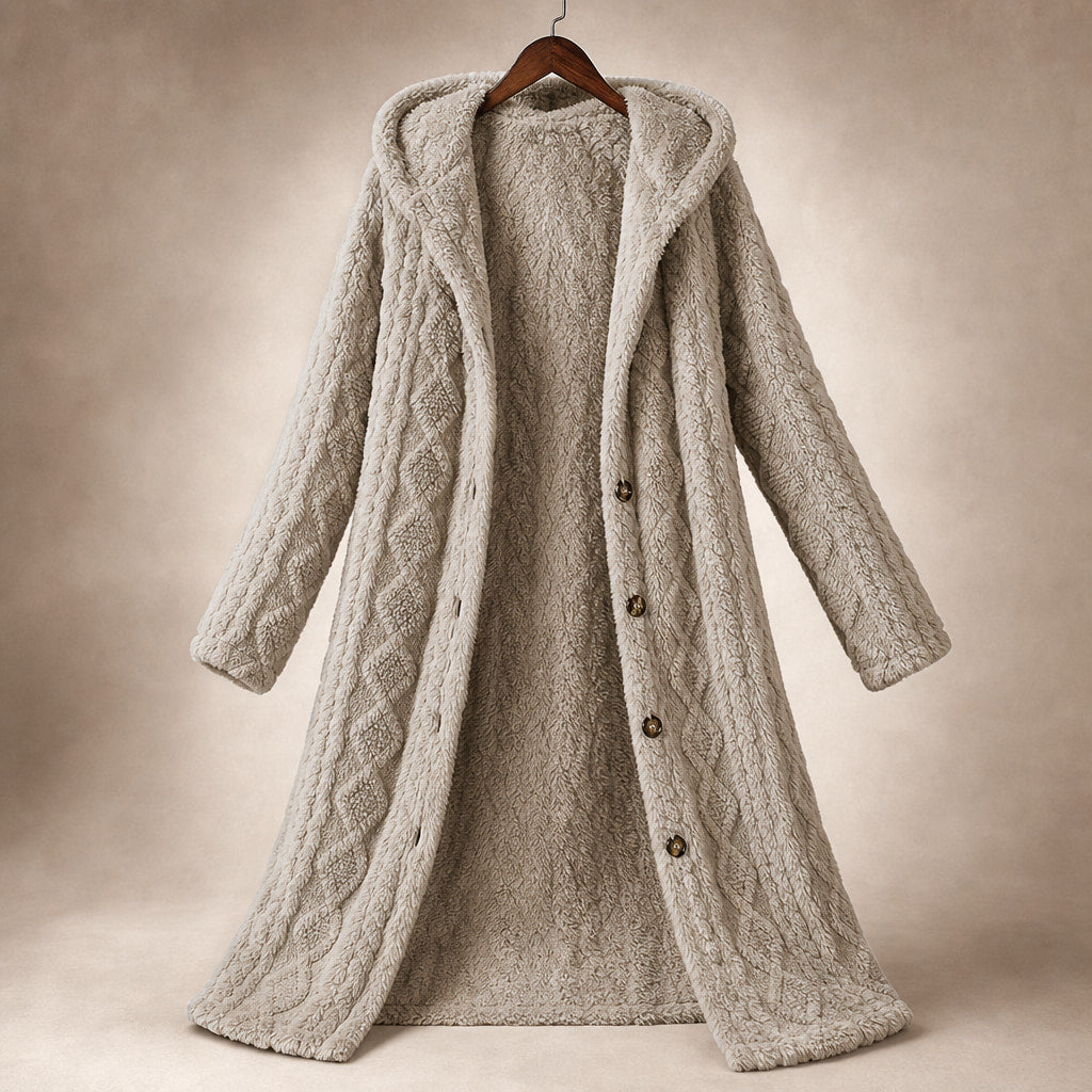 Plush Elegance Hooded  Coat For Women Khaki – Product Photo