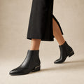 Pointed Toe Low Block Heel Ankle Boots For Women Black – Product Photo