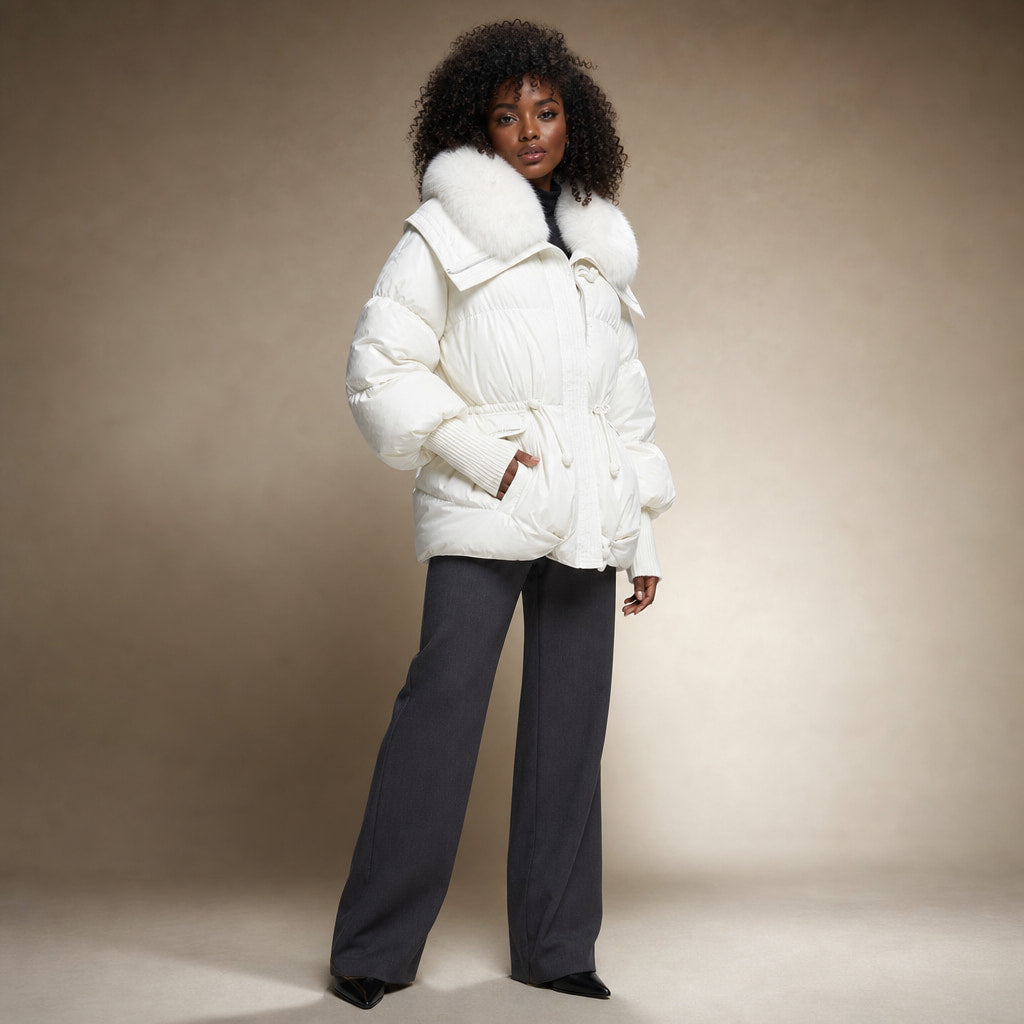 Puffer For Women White – Side Angle View