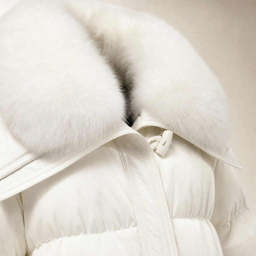 Puffer For Women White – Fabric and Detail Close-Up