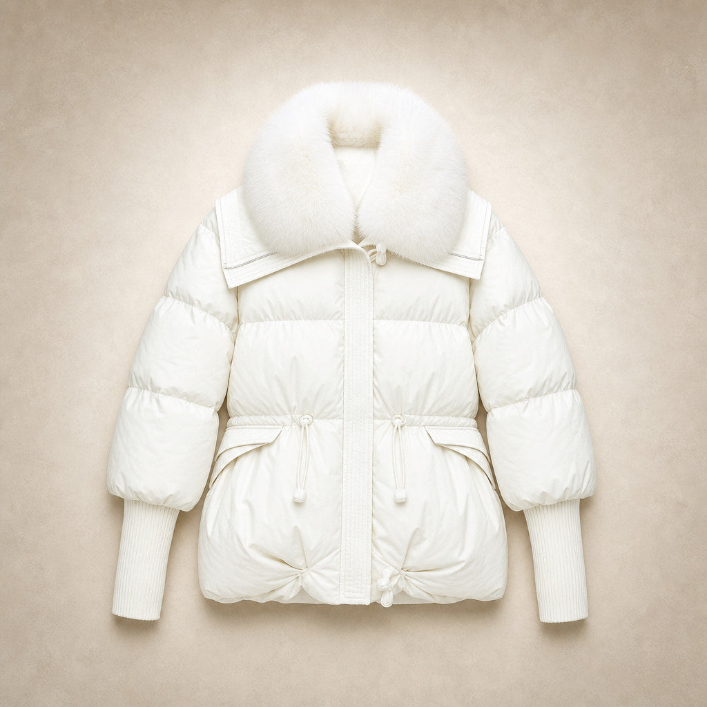 Puffer For Women White – Flat Lay Product Photo