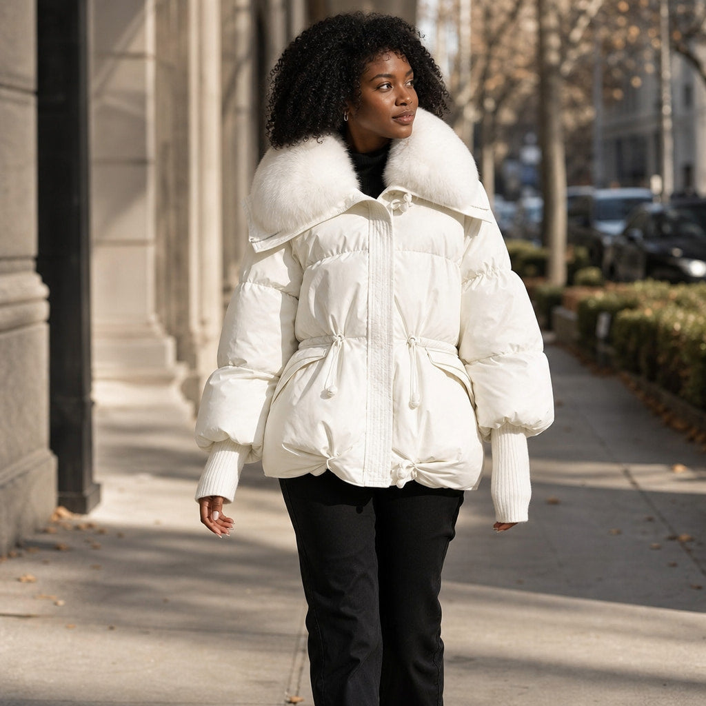 Puffer For Women White – Styled Editorial Shot