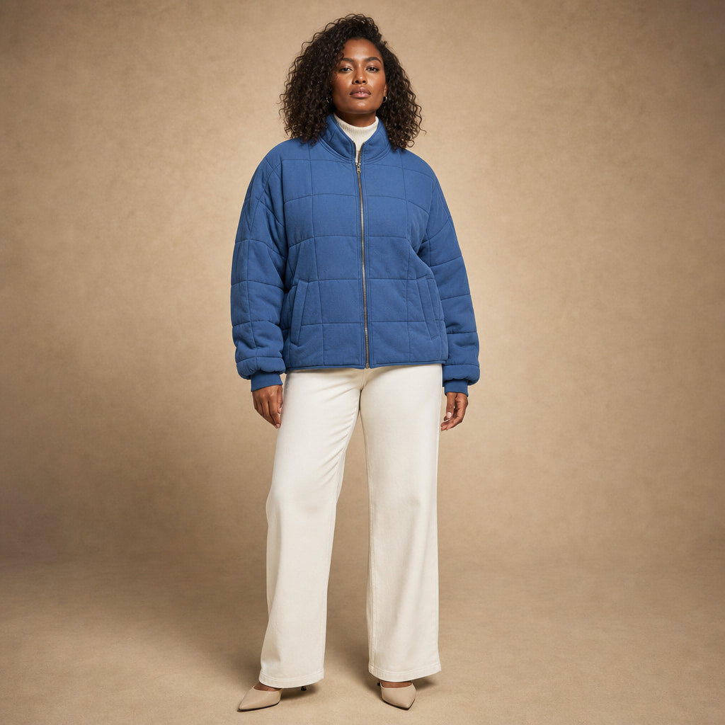 Quilted Comfortable Jacket For Women in Blue – Mampierimoda Premium Womenswear