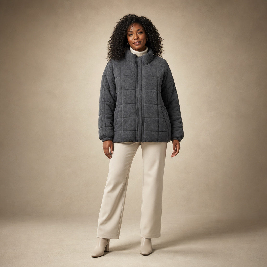 Quilted Comfortable Jacket For Women in Dark Grey – Mampierimoda Premium Womenswear
