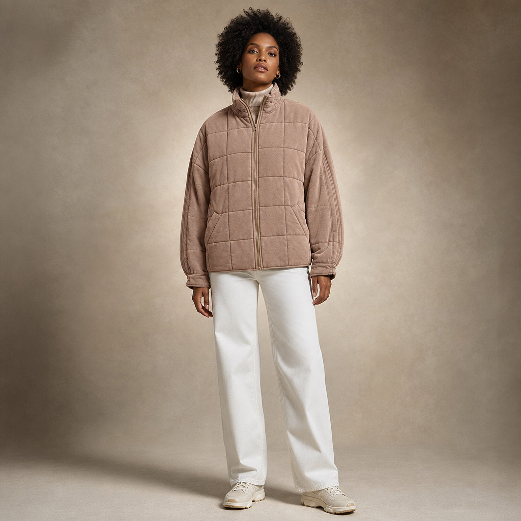 Quilted Comfortable Jacket For Women in Khaki – Mampierimoda Premium Womenswear