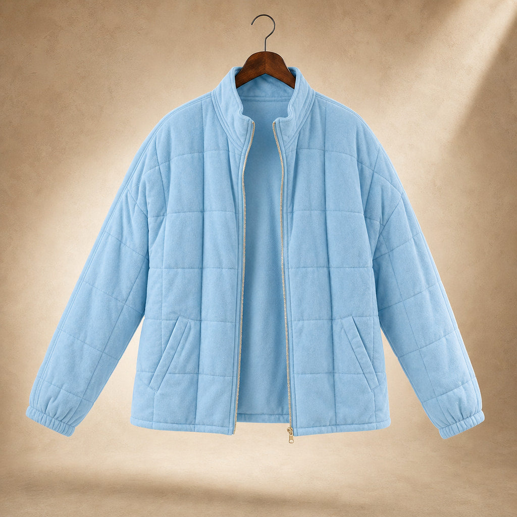 Quilted Comfortable Jacket For Women Light Blue – Product Photo