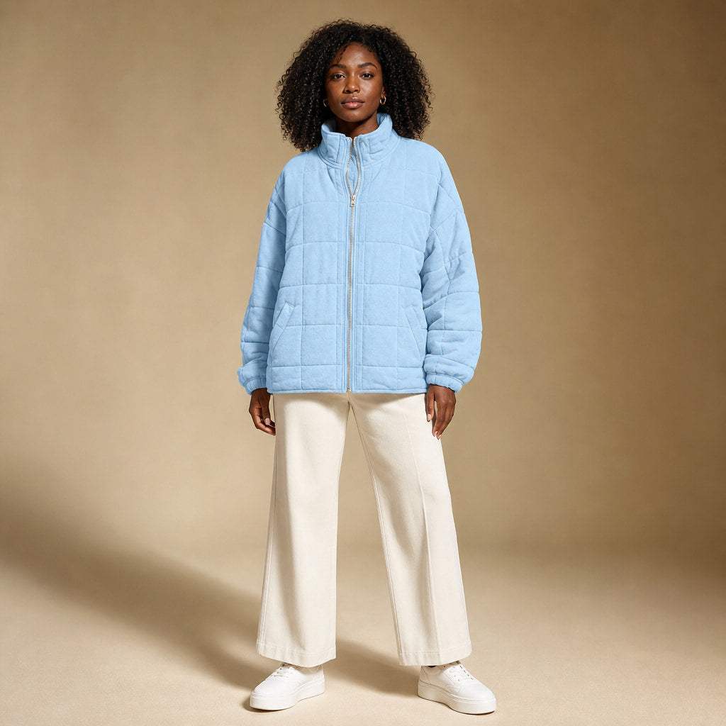 Quilted Comfortable Jacket For Women in Light Blue – Mampierimoda Premium Womenswear